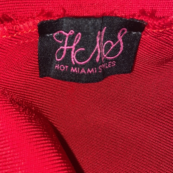 Hot Miami Styles Red Plunging Back Silky Bandage Dress - Picture 5 of 8